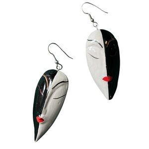 Vintage Handmade Large Wooden Mask Earrings